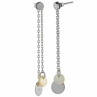 Sterling Silver Mother of Pearl Dangling Circles Earrings