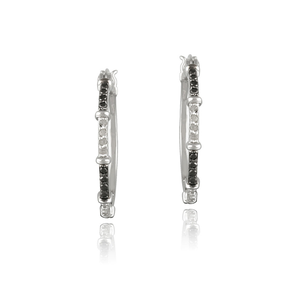 1/3ct Black & White Diamond Bar Hoop Earrings