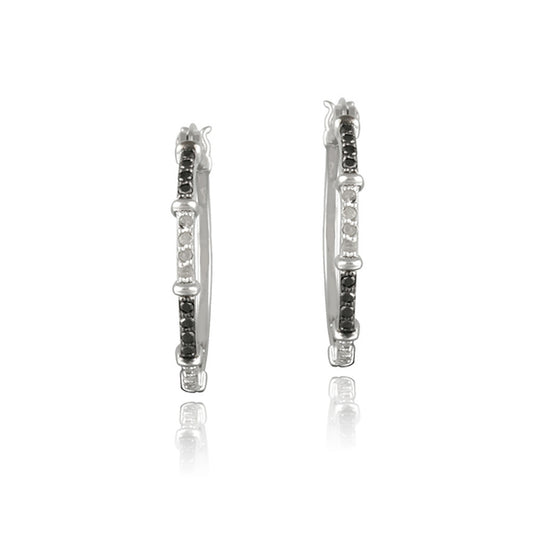 1/3ct Black & White Diamond Bar Hoop Earrings