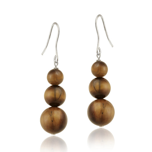 Sterling Silver Tigers Eye Three-Stone Drop Earrings