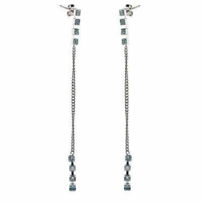 Sterling Silver Aquamarine CZ Stiletto Earrings