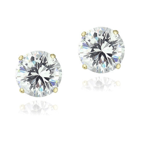 Zirconia Ice 18K Gold over Sterling Silver 4ct Round Solitaire Stud Earrings made with Swarovski Zirconia