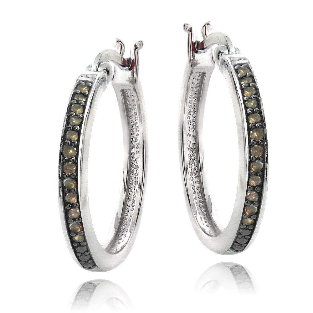 Sterling Silver 1/4ct Champagne Diamond 20mm Hoop Earrings