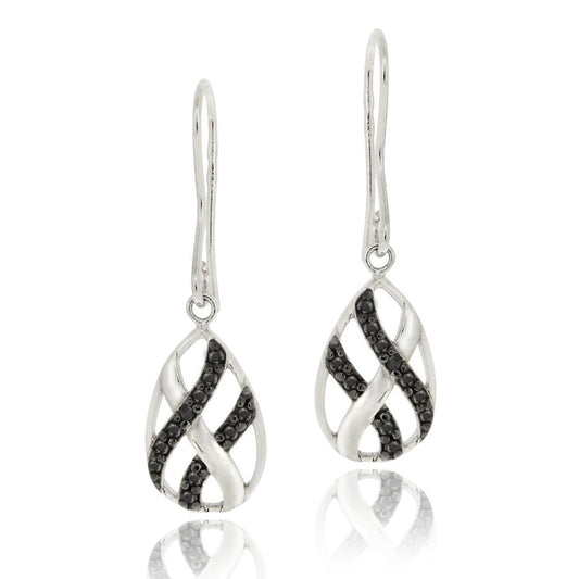 Sterling Silver Black Diamond Accent Woven Teardrop Dangle Earrings