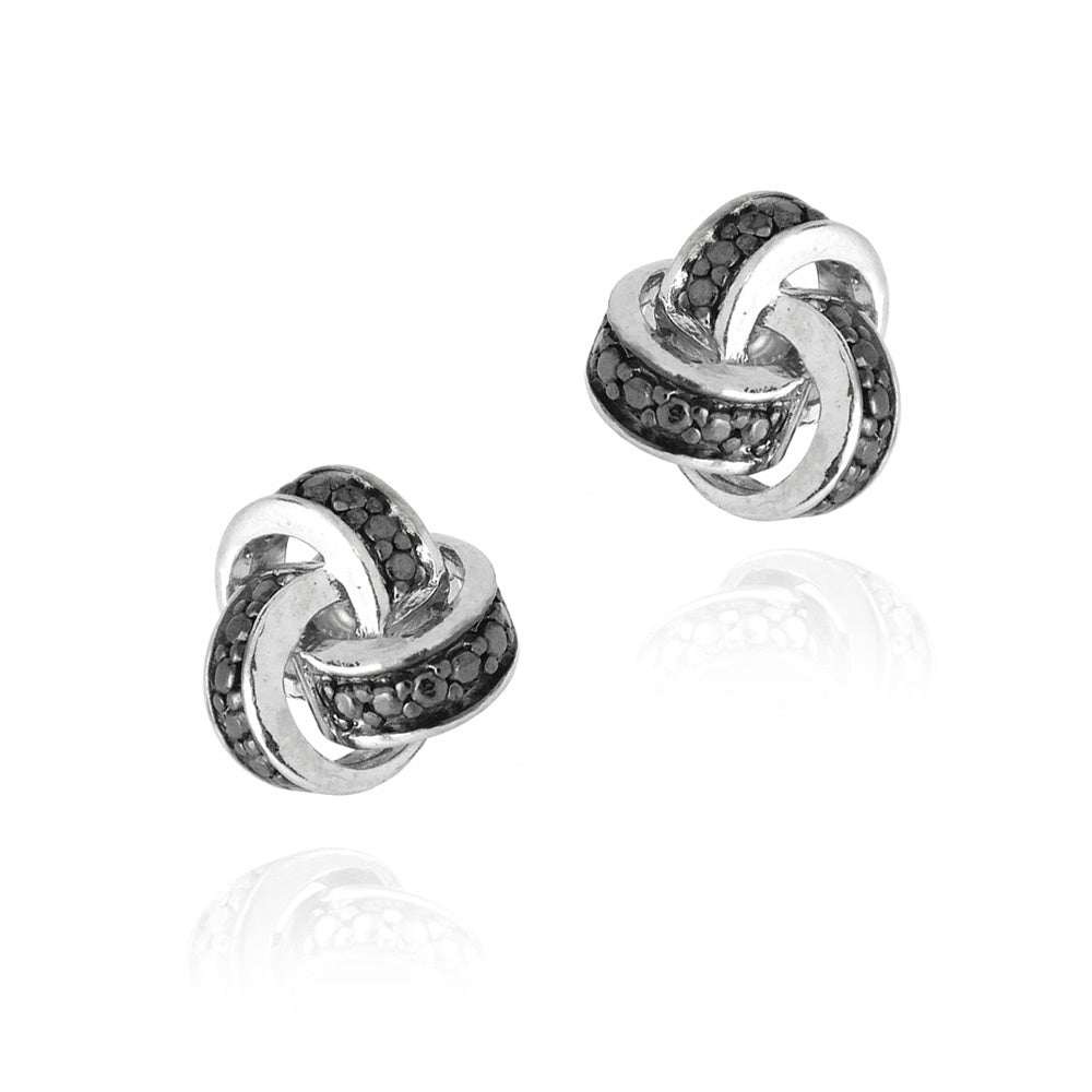 Sterling Silver Black Diamond Accent Love Knot Stud Earrings