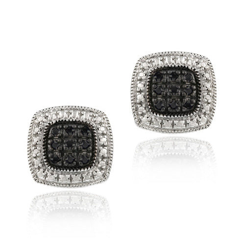 Sterling Silver 1/5ct Black Diamond Square Earrings