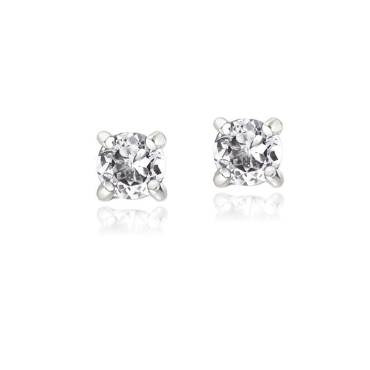 Sterling Silver .5ct White Topaz Round Stud Earrings, 3mm