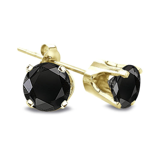 1/2 Ct Round Black Diamond 14K Yellow Gold Stud Earrings