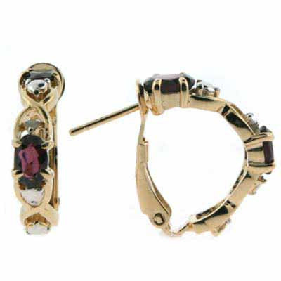 18K Gold over Sterling Silver Garnet & Diamond Accent X & O Earrings