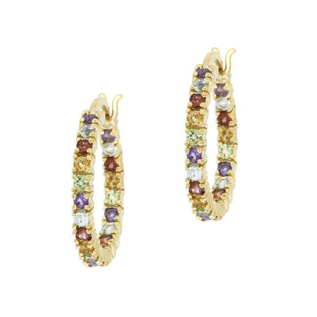 18k Gold over Sterling Silver Multi Gemstone Hoop Earrings