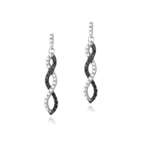 Sterling Silver 1/4ct Black Diamond Triple Infinity Dangle Earrings