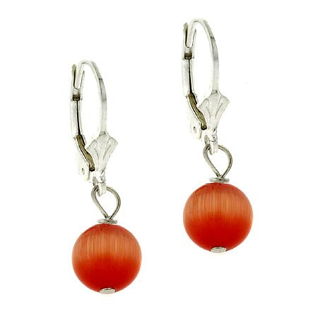 Sterling Silver 8mm Orange Cats Eye Leverback Earrings