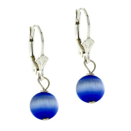 Sterling Silver 8mm Dark Blue Cats Eye Leverback Earrings