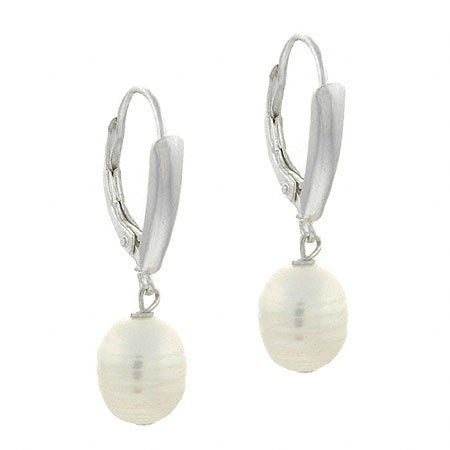 Sterling Silver White Freshwater Cultured Pearl Lever-Back Earrings