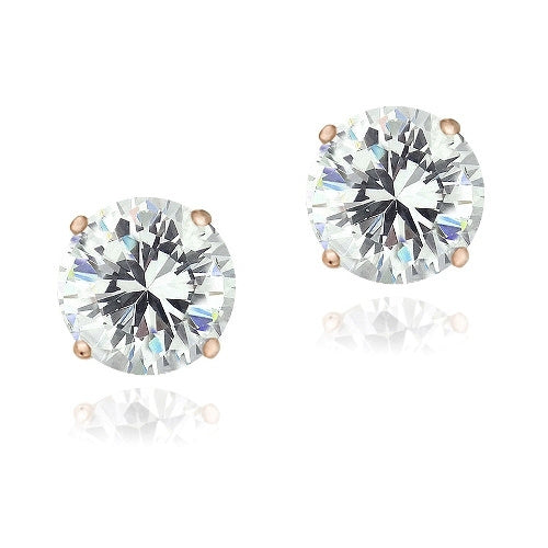 Zirconia Ice 18K Rose Gold over Sterling Silver 4ct Round Solitaire Stud Earrings made with Swarovski Zirconia