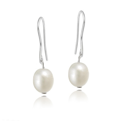 Stainless Steel Baroque Freshwater Cultured White Pearl Dangle Earrings