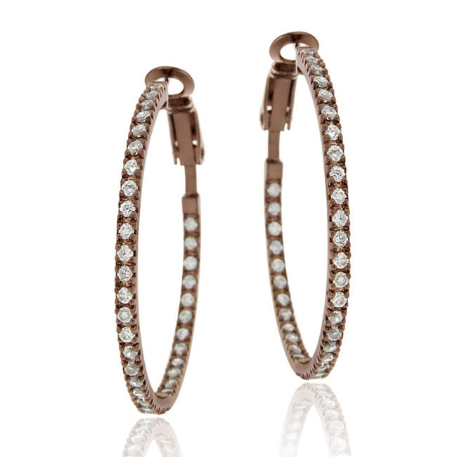 18k Rose Gold over Silver 35mm Inside Out CZ Hoop Earrings