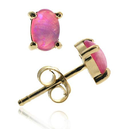 18K Gold over Sterling Silver Created Pink Opal 6x4 Oval Stud Earrings