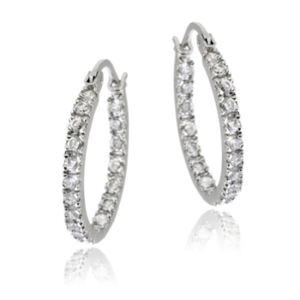 Sterling Silver 18mm Inside Out CZ Hoop Earrings