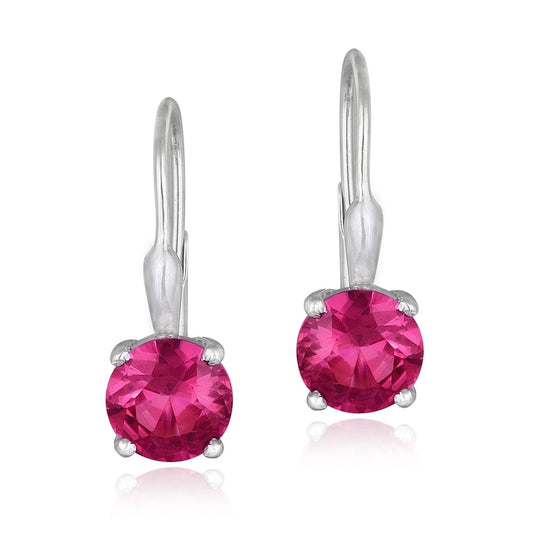 Sterling Silver 2.56ct Dark Pink CZ Leverback Earrings