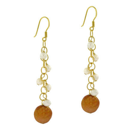 18K Gold over Sterling Silver Freshwater Cultured Golden & White Coin Pearl Dangle Earrings