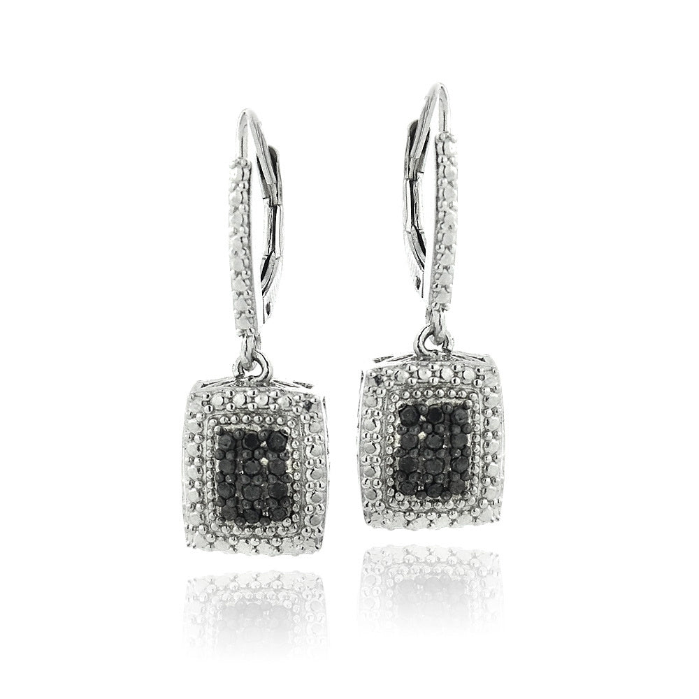 1/4ct Black Diamond Black & White Rectangle Dangle Earrings