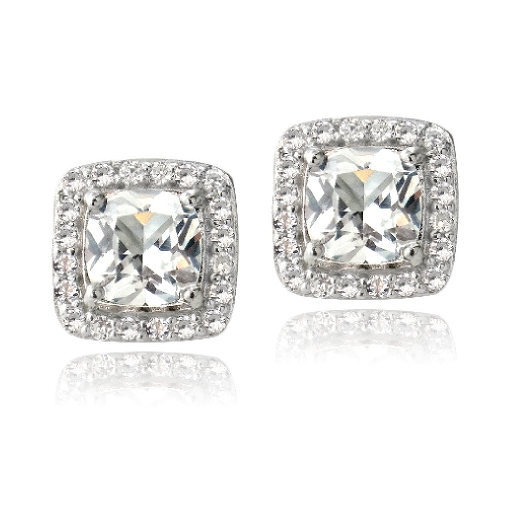 Sterling Silver 3.5ct Created White Sapphire Square Cushion-Cut Stud Earrings