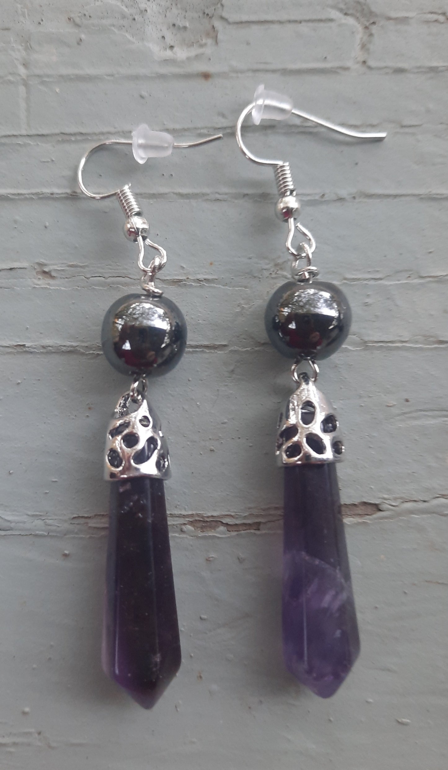 Amethyst Shungite Black Tourmaline Earrings