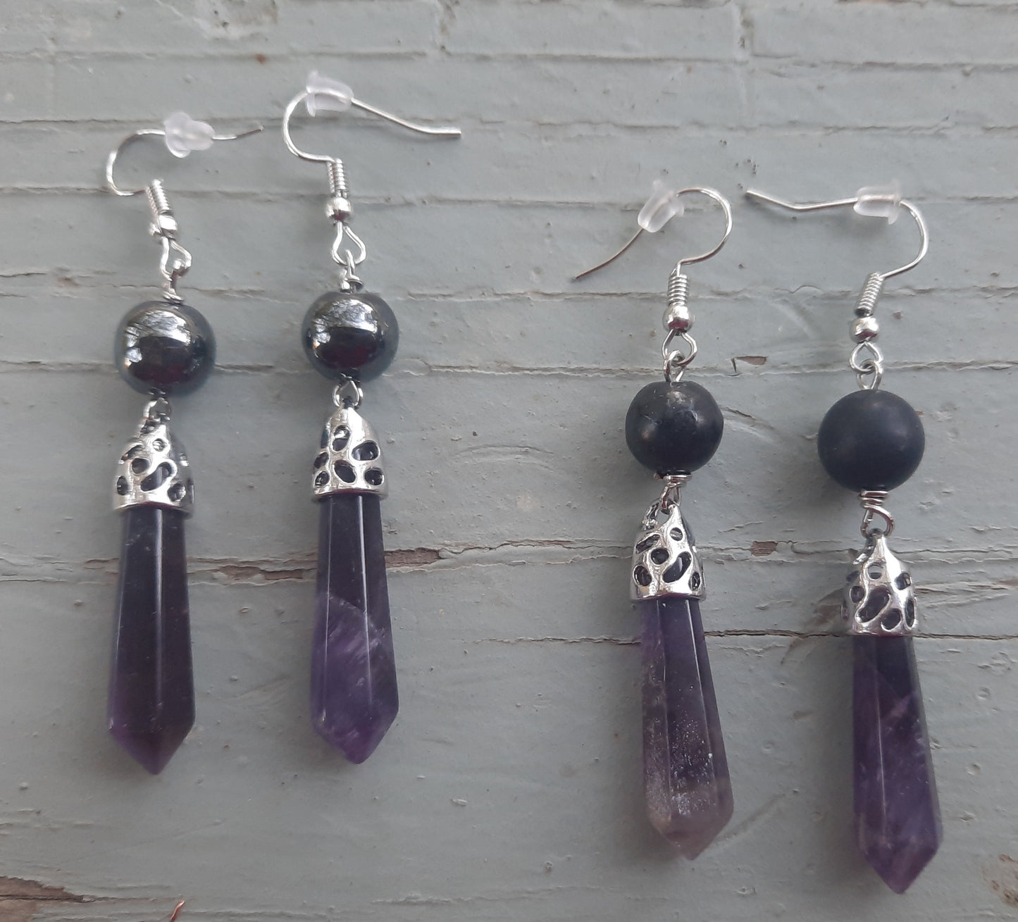 Amethyst Shungite Black Tourmaline Earrings