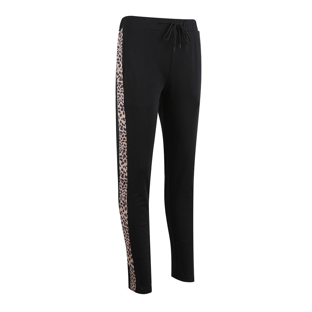 Casual lace wild leopard print to receive the waist to close the feet trousers women's clothing