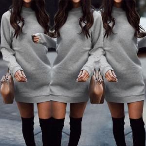 Women Casual Dress Long Sleeve Hoodie Winter Warm Thicken Jumper Sweater Dress Roll Pull