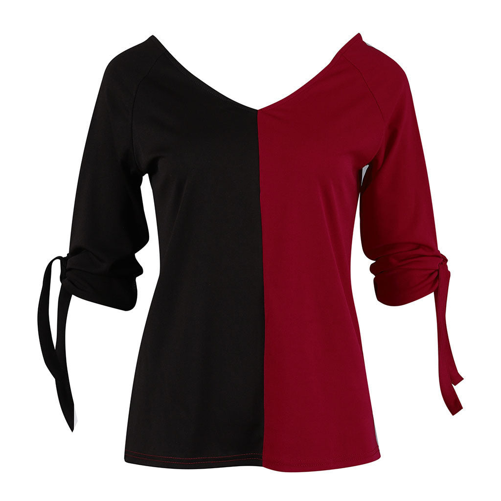 Women's Loose Fashion Color Matching Strap V-neck Top