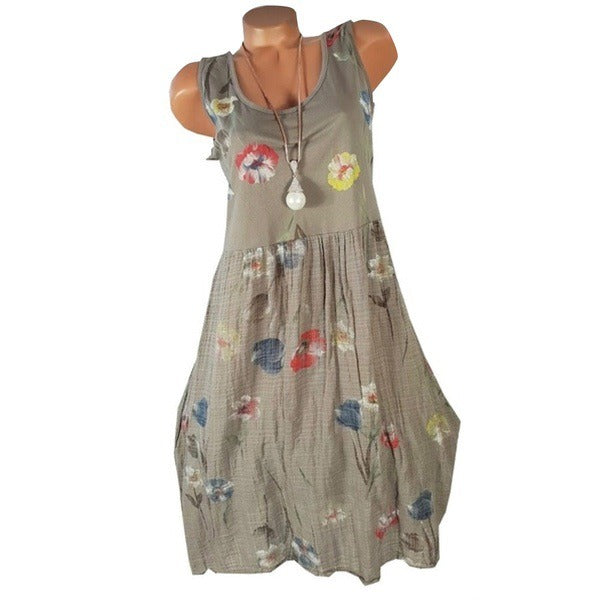 European and American new women's printed sleeveless casual fashion dress