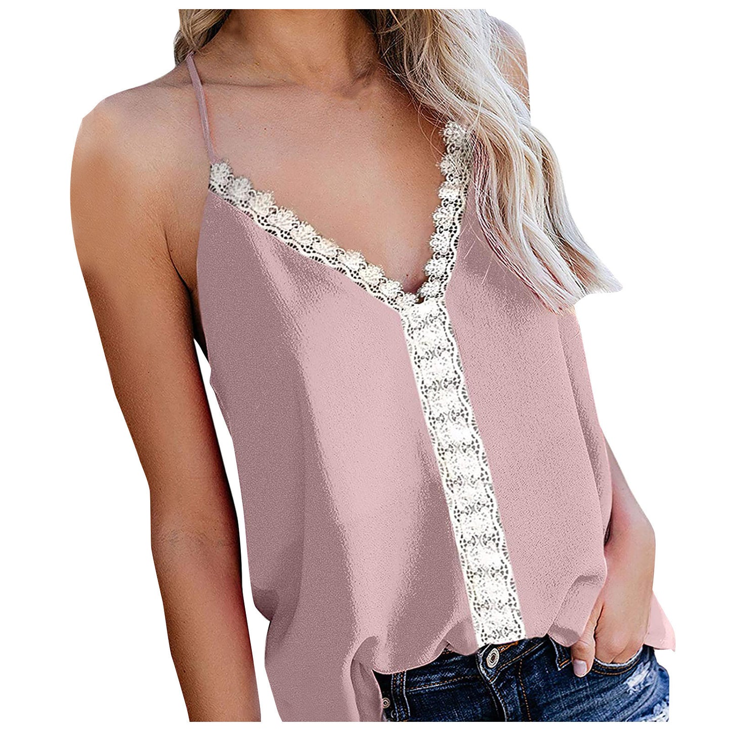 Summer I-shaped Vest Women New Hit Color V-neck Lace Sleeveless Suspender T-shirt Top