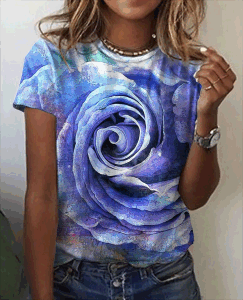 Fashion Women Blouse 2023 Sexy Tops For Woman 3D Rose Printing Short Sleeve Tees Female T-shirts Plus Sized Women's Y2k Clothes