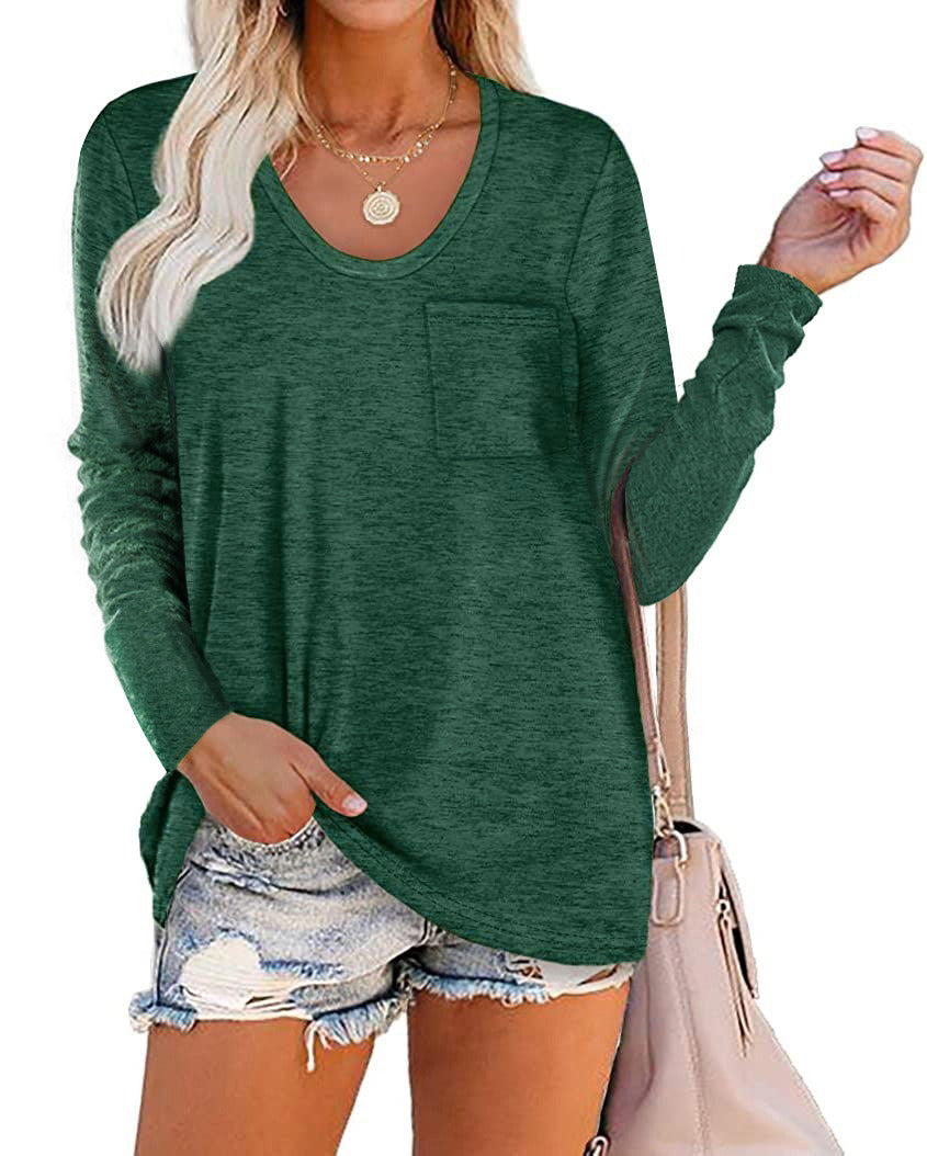 Feiersi Womens Tops Loose Long Sleeve Tshirts Casual Crew Neck Blouse with Pocket