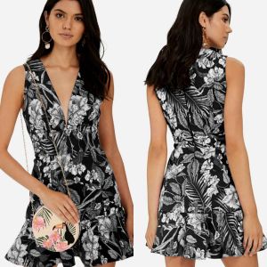 Hot Spring and Summer New Women's V-neck Short Skirt Print Sleeveless Dress