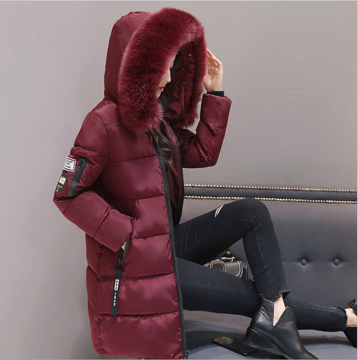 winter new women's long hooded zipper cotton clothing