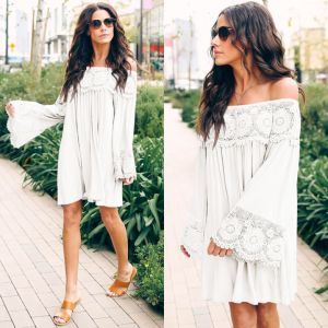 Spring and Summer New Hot Women's One-shoulder Lace Stitching Dress