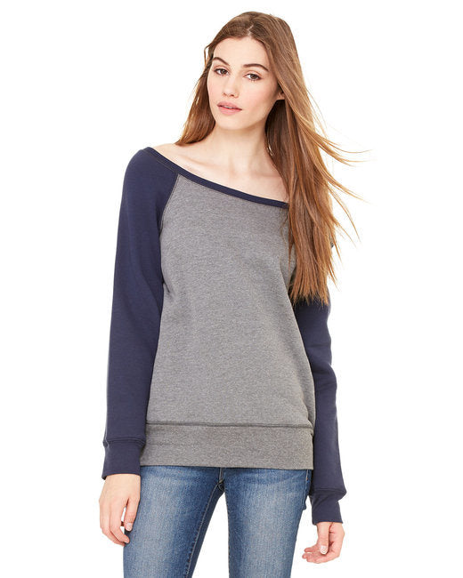 Ladies' Sponge Fleece Wide Neck Sweatshirt - DEEP HTHR/ BLACK - 2XL