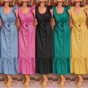 Best Selling Women's Round Neck Ruffled Sleeves Long Dress