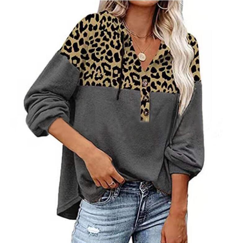 Women's Autumn and Winter Leopard Print Stitching Loose Casual Long-sleeved Hooded Sweater