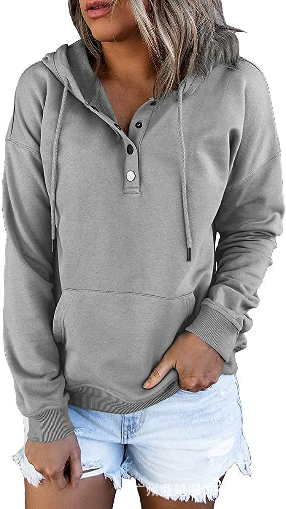 Women's Long Sleeve Loose Casual Hooded Drawstring Pocket Sweatshirt