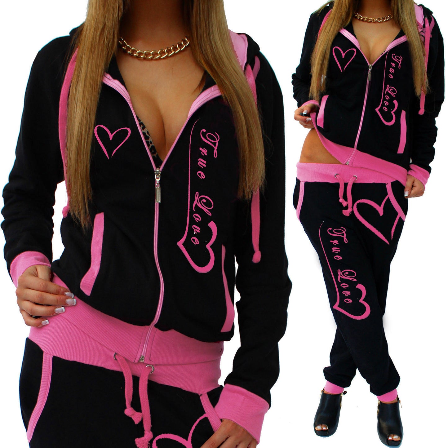 Sports New Style Women's Contrasting Colors Sports Suit Hoodies and Pants Set