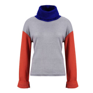 European and American fashion women's color matching high collar pile collar loose sleeves casual knit sweater