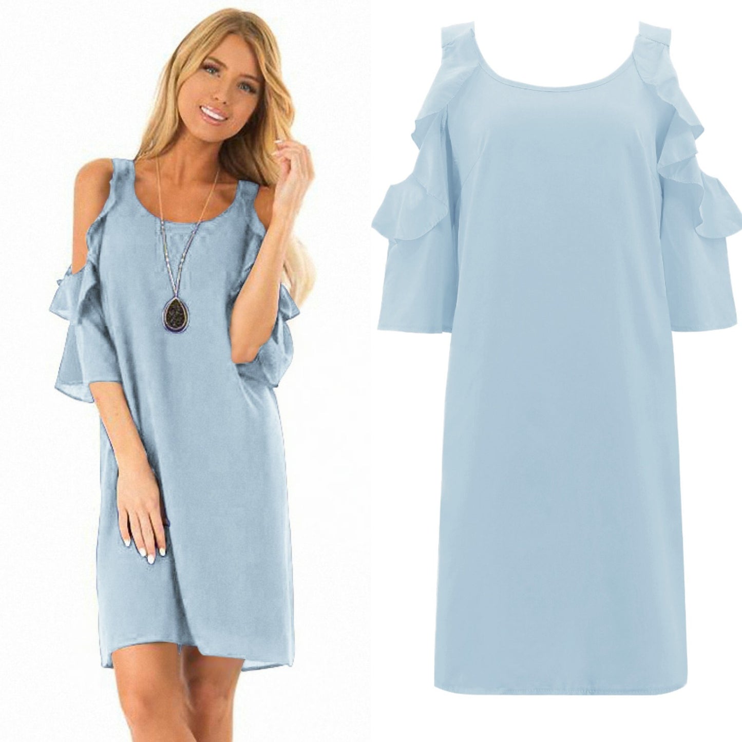 New Hot Sale Loose Women's Round Neck Ruffled Sleeves Off-shoulder Dress