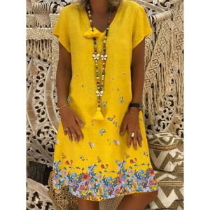 summer new women's v-neck print short-sleeved dress