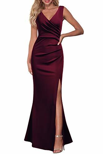 Women Sleeveless V Neck Split Evening Cocktail Long Dress