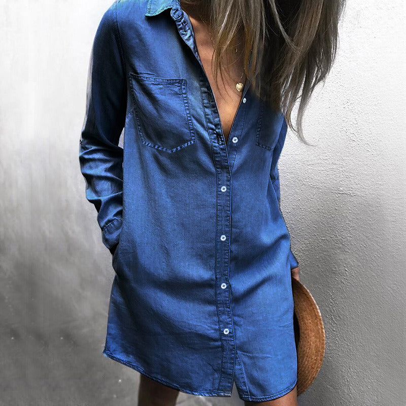 Women's Shirt Denim Long Sleeve T-Shirt Dress