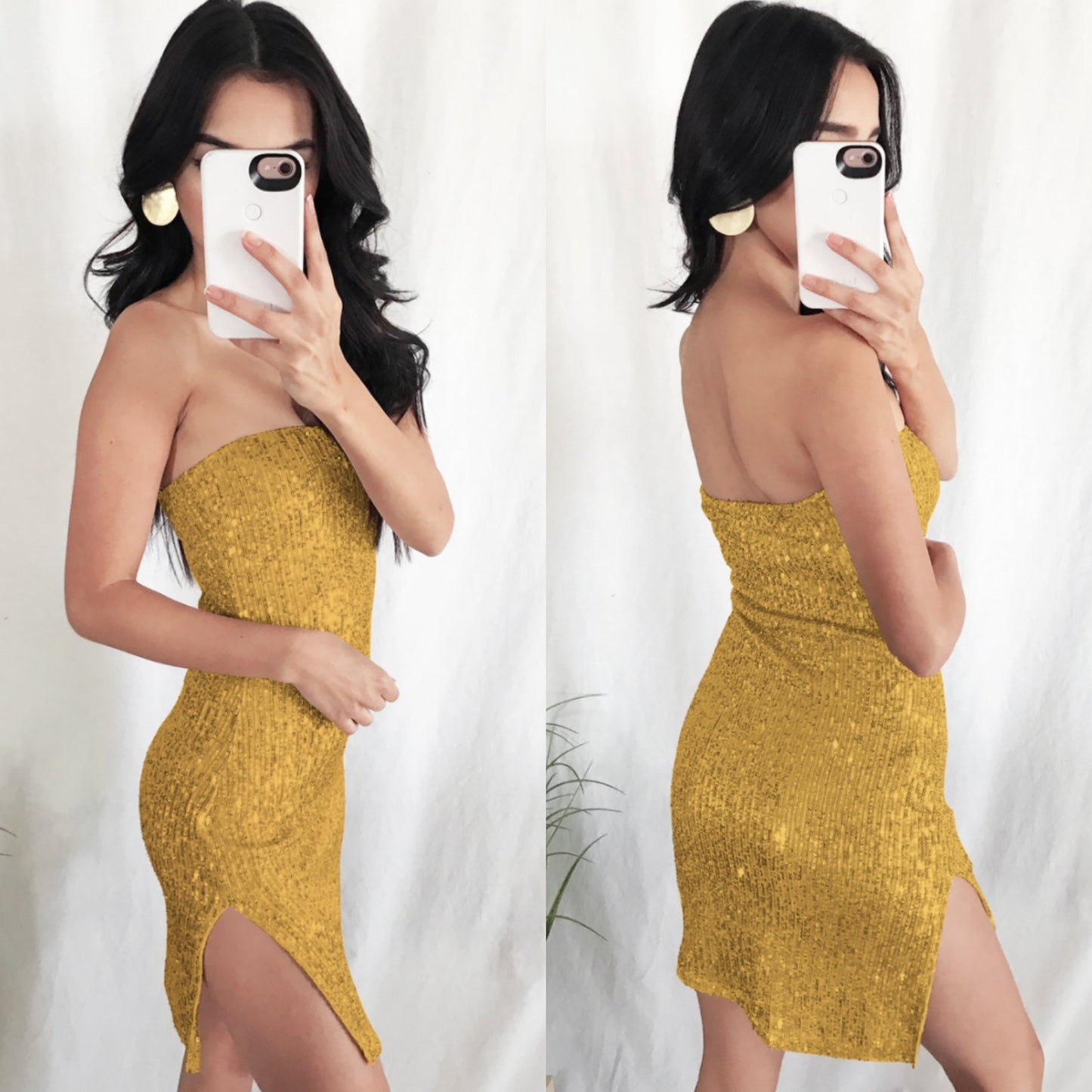 New Women's Tube Top Open Back Slit Skirt Sequin Dress